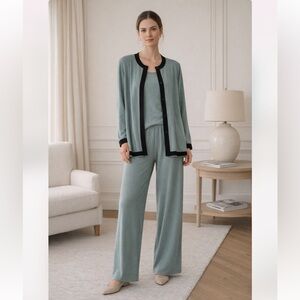 Exclusively Misook Green Black Trim Cardigan Jacket XL and Pant 1X Set NWOT